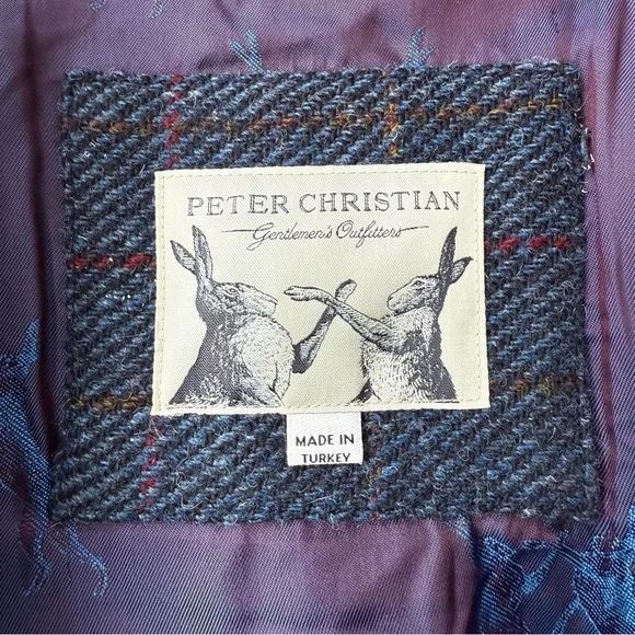 PETER CHRISTIAN Harris Tweed 42 Bomber Harrington Jacket Blue Wool Windowpane - Picture 5 of 11